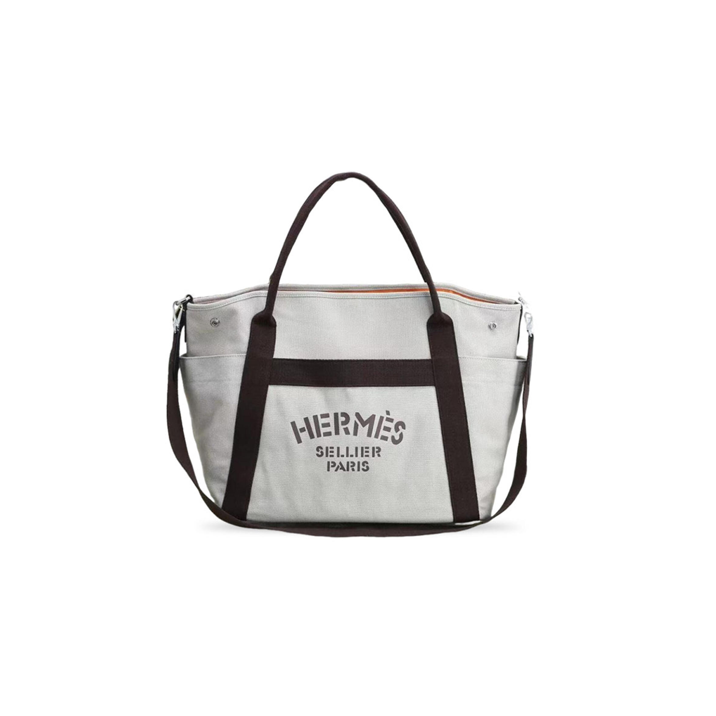 H**mes BEIGE SABLE FEU CANVAS THE GROOMING BAG (39*33*16cm)